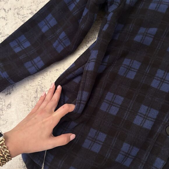 Cuddl Duds Fleecewear Bonded Sherpa Button-Front Shacket Blue Plaid Size Large - Picture 8 of 10